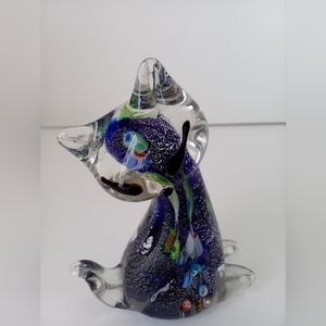 NWT Pier 1, Murano-Style Glass Cat Millefiori Art Figurine Glass 4" x 3.25"
